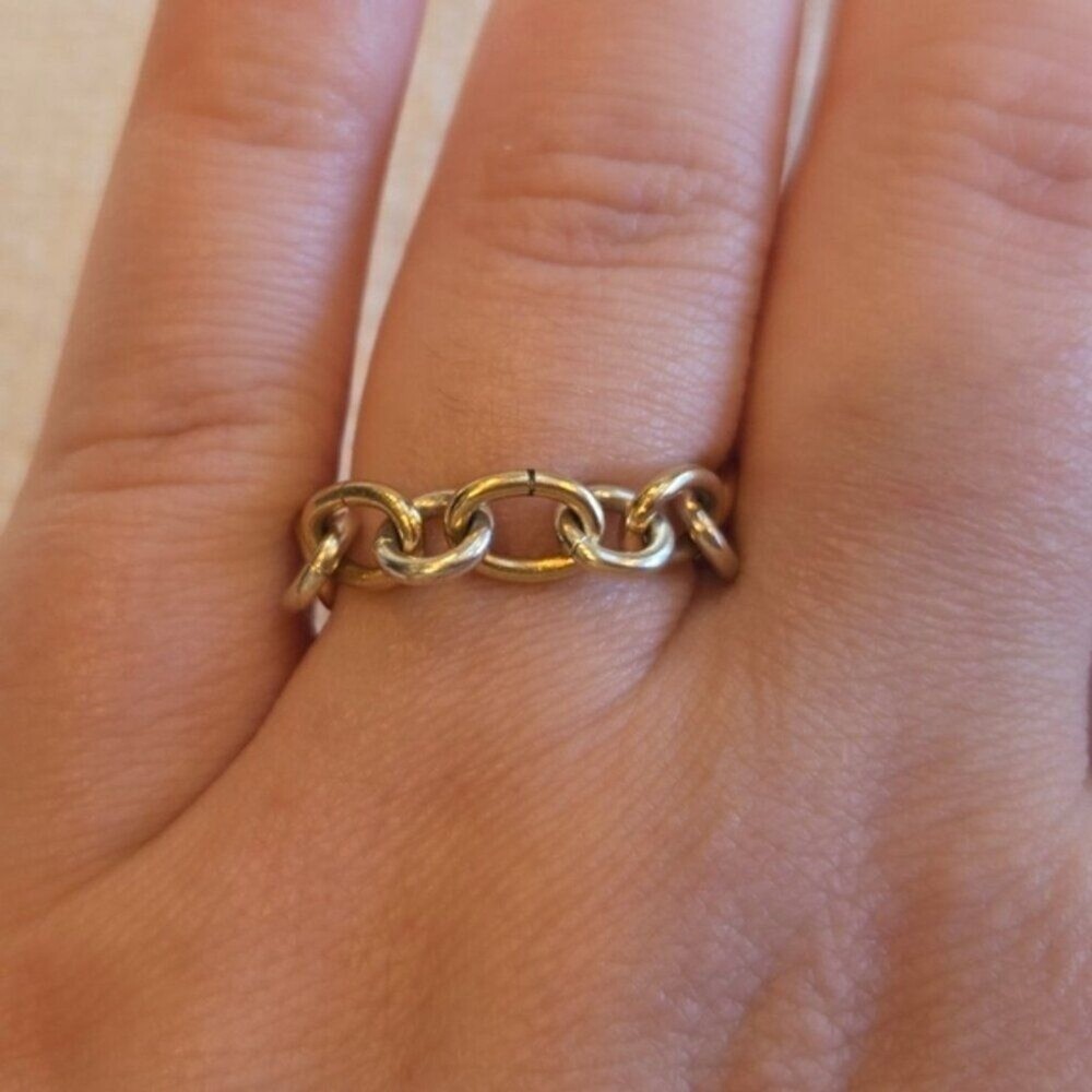 Elegant Alternating Gold and Silver Chain Link Ring Size 66